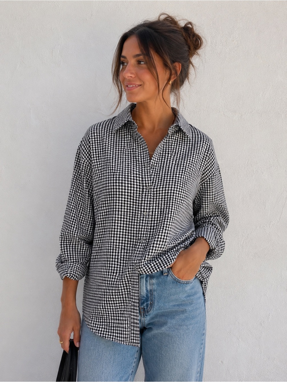 Boss Black & White Gingham Button-Down Shirt